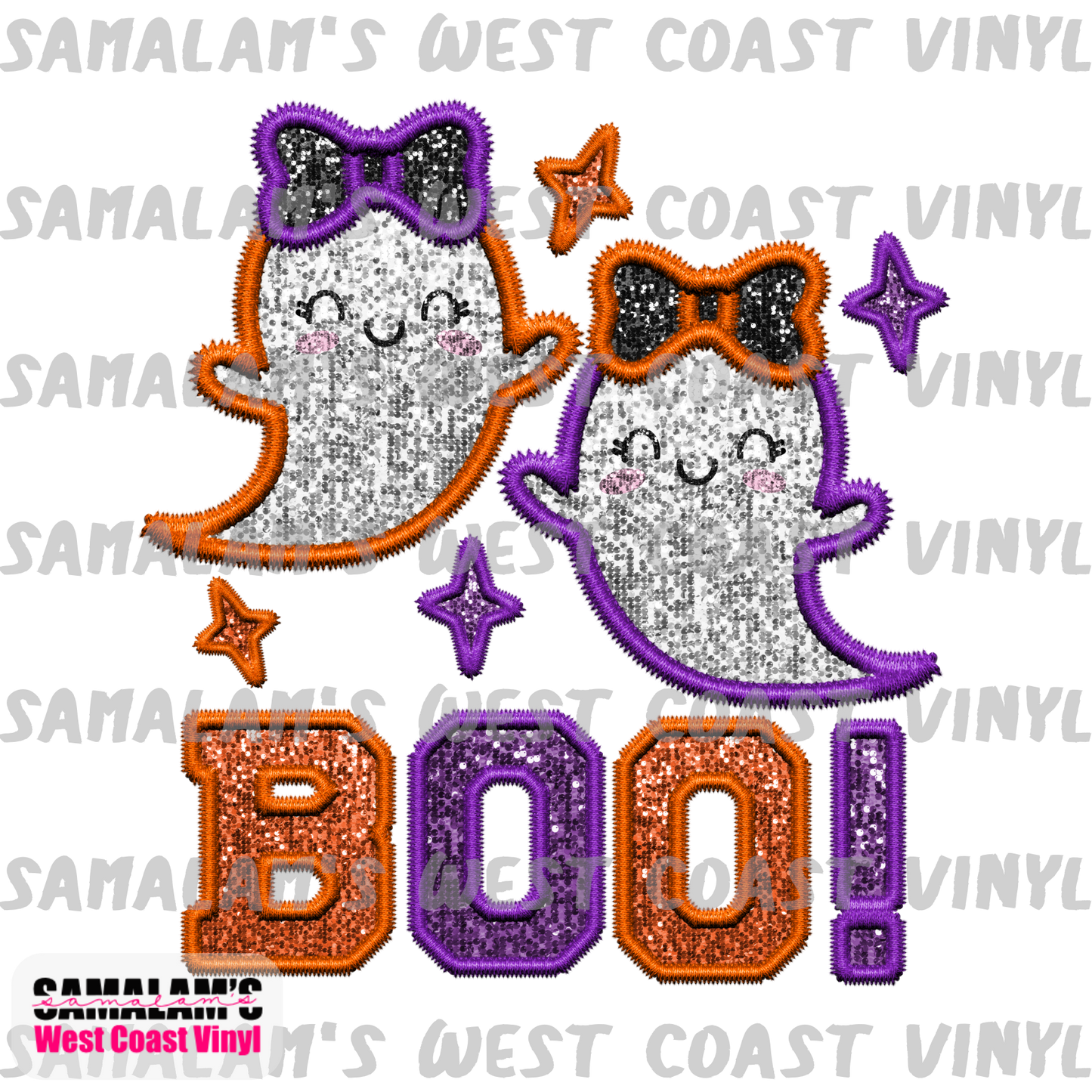 Embroidery - Boo - Orange Purple - Clear Cast Decal