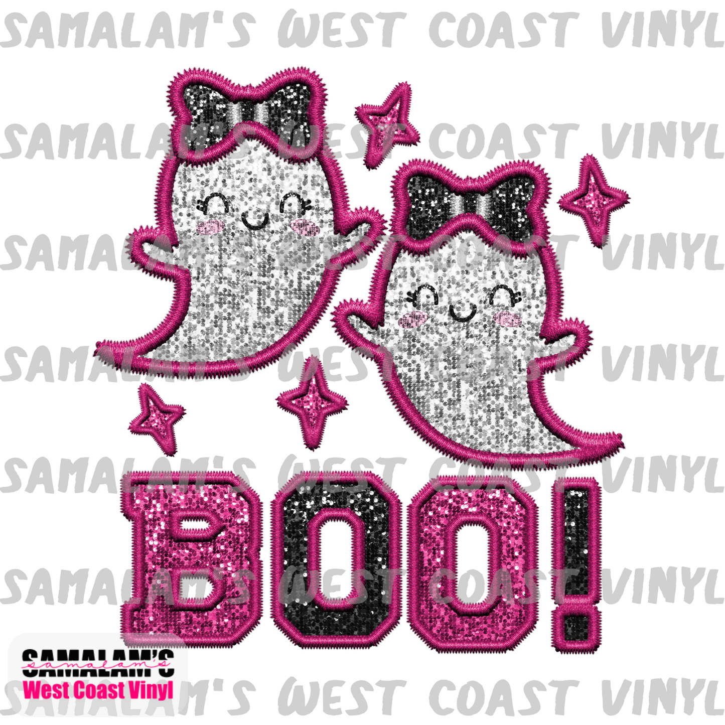 Embroidery - Boo - Pink Black - Clear Cast Decal
