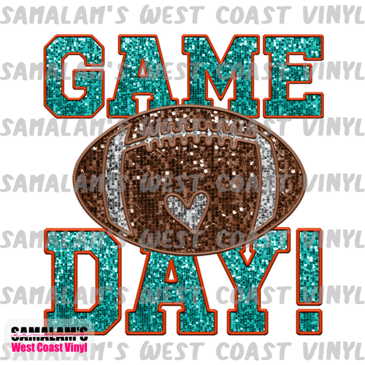 Embroidery - Game Day - Teal Orange - Clear Cast Decal