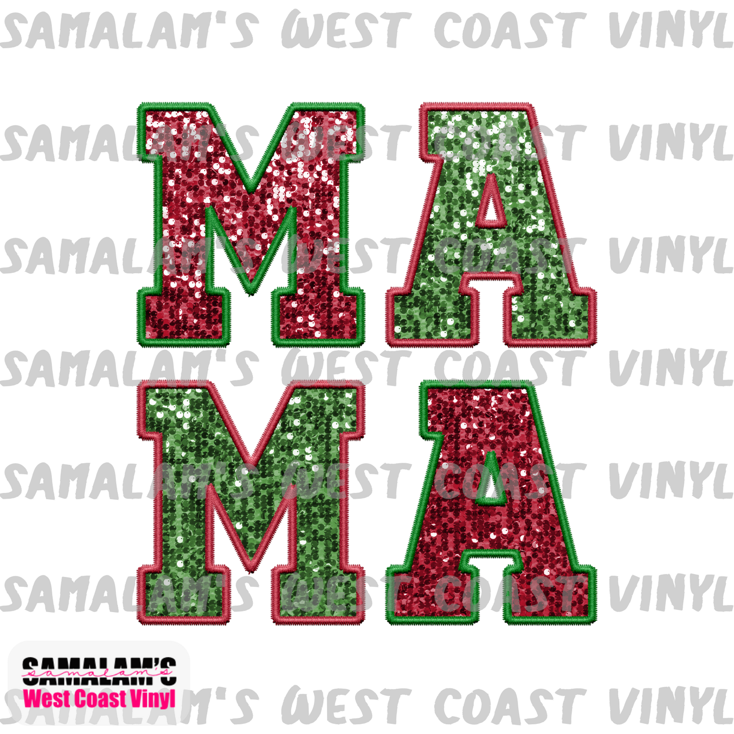 Embroidery - Mama - Red Green - Clear Cast Decal