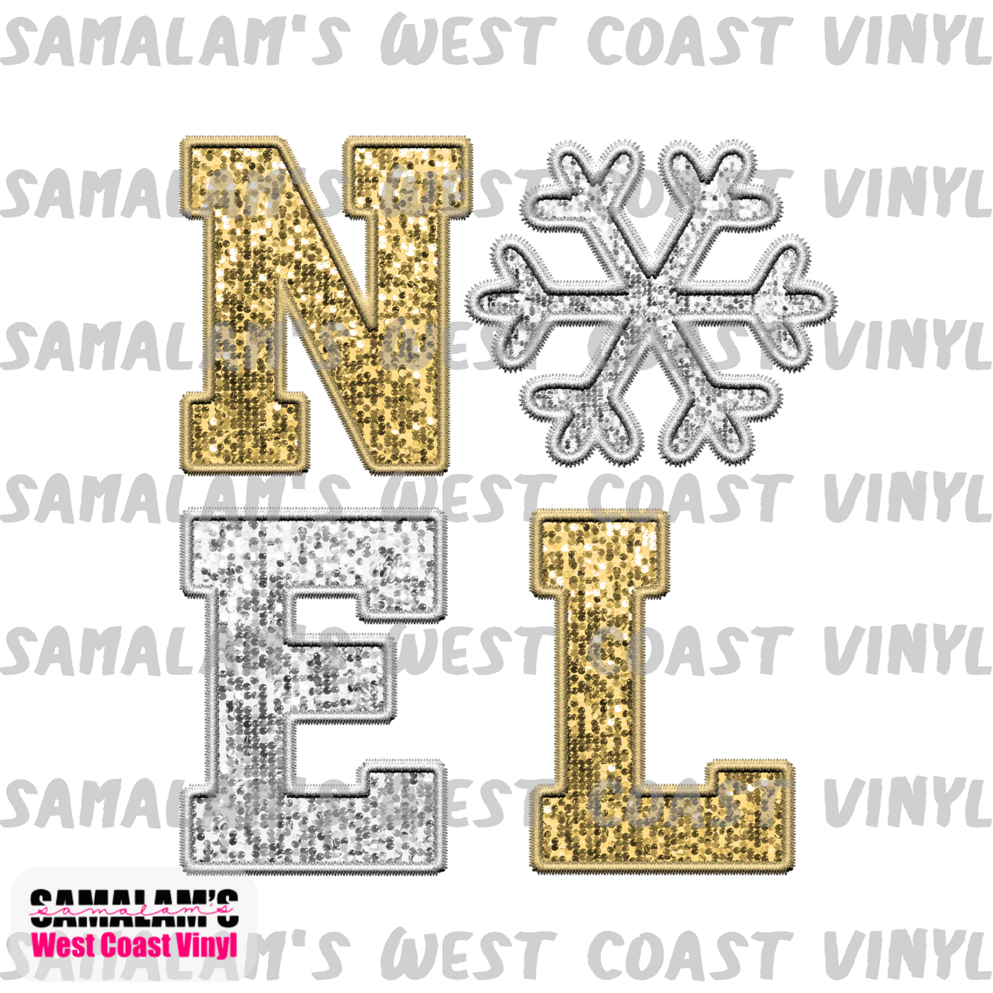 Embroidery - Noel - Gold & Silver - Clear Cast Decal