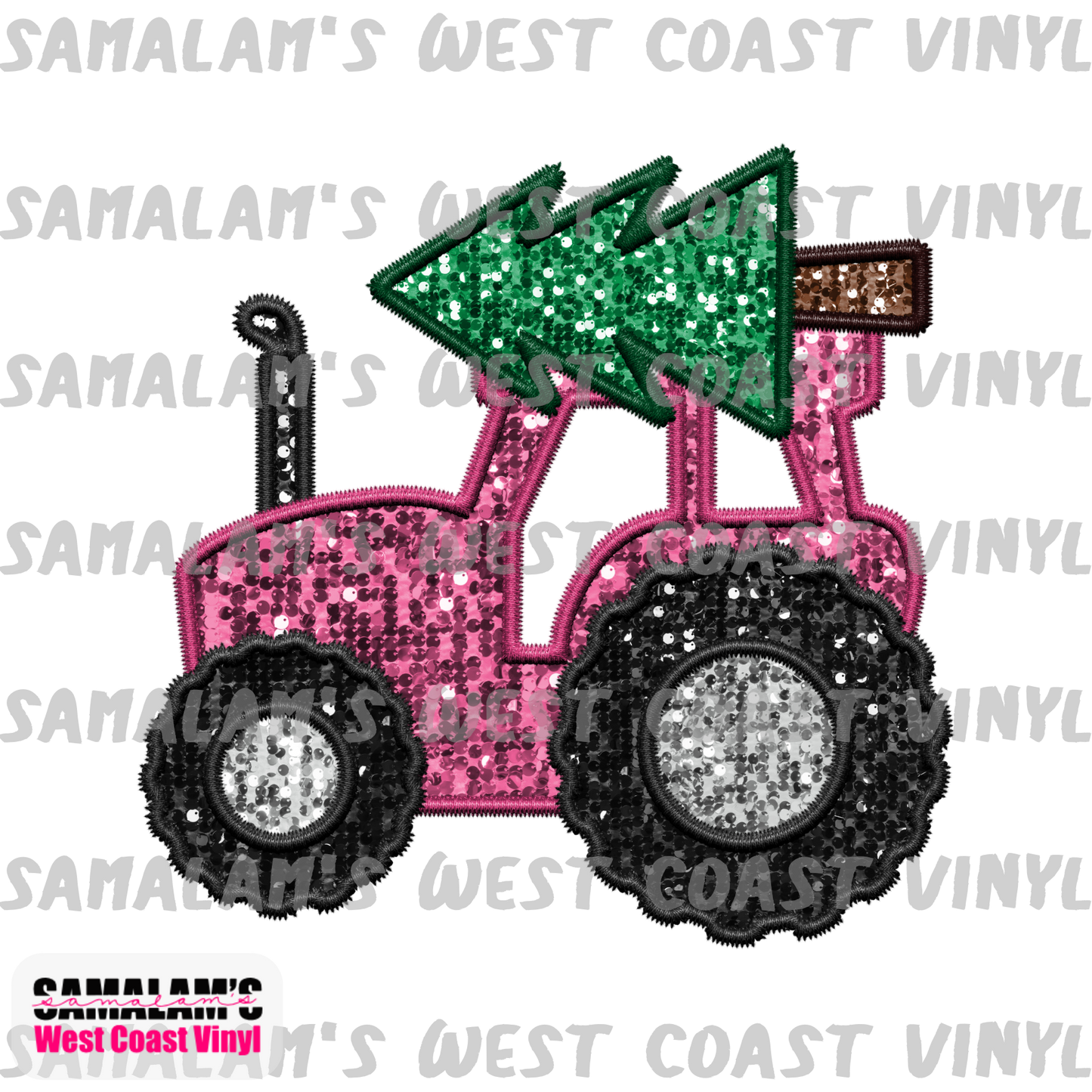 Embroidery - Pink Tractor - Clear Cast Decal