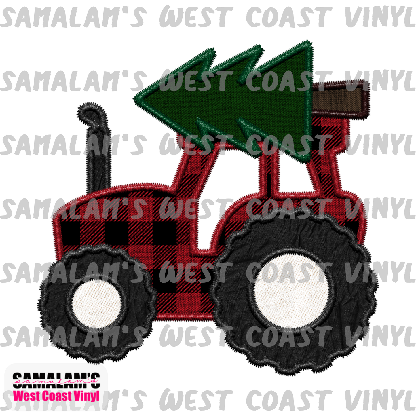Embroidery - Red Plaid Tractor - Clear Cast Decal