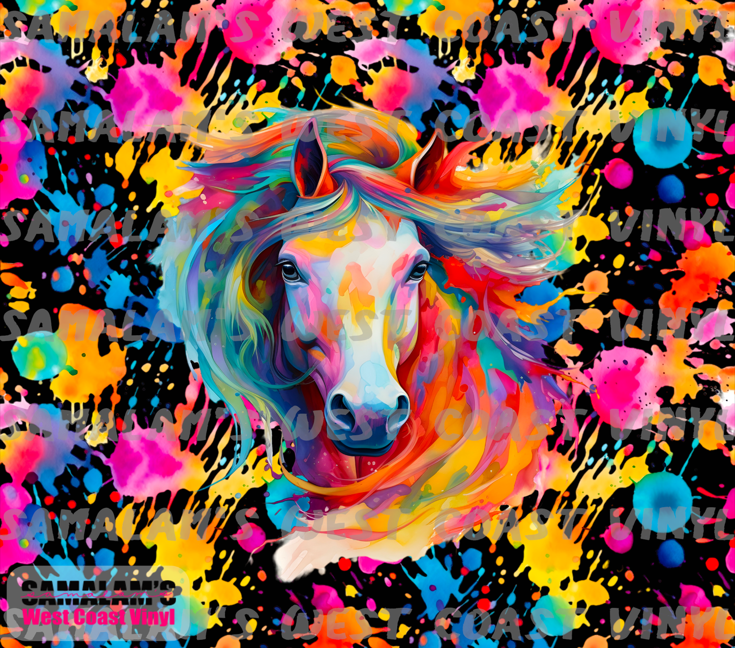 Horse Paint Splatter - Black - Tumbler Wrap