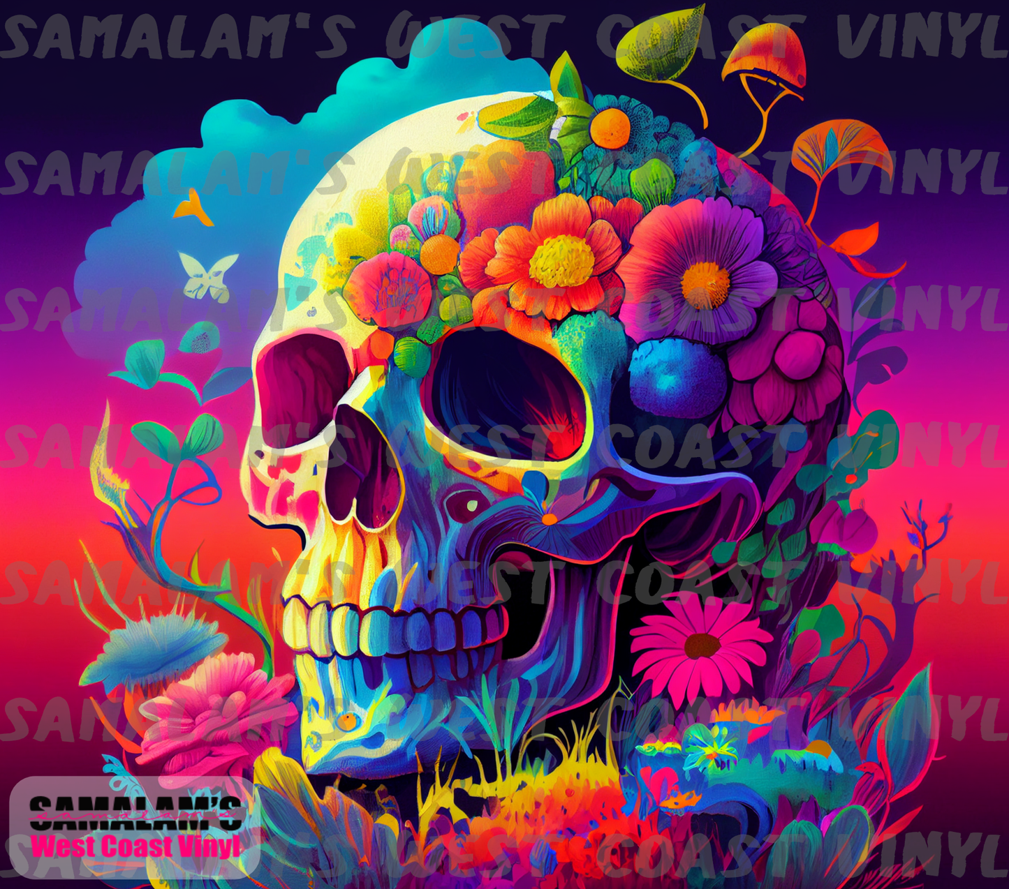 Skull - 11 - Neon Floral - Tumbler Wrap
