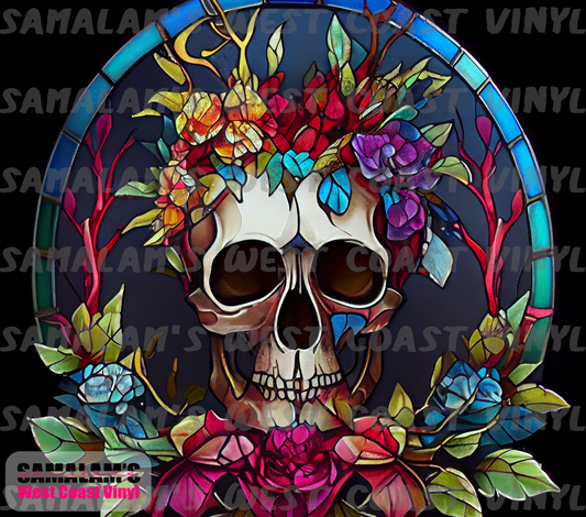 Skull - 14 - Stained Glass - Floral - Tumbler Wrap