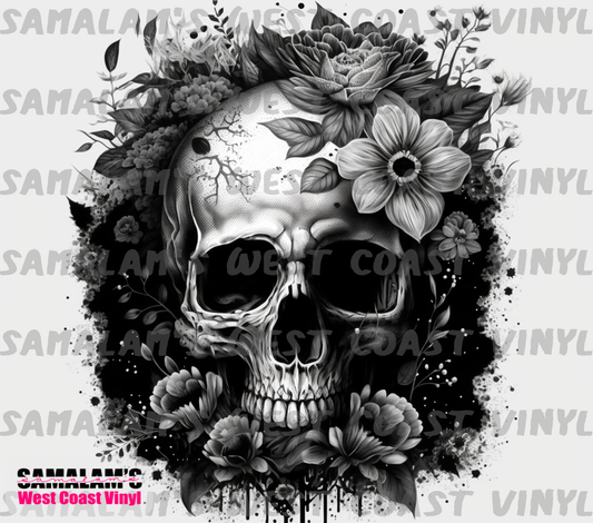 Skull - 18 - Black & White Floral - Tumbler Wrap