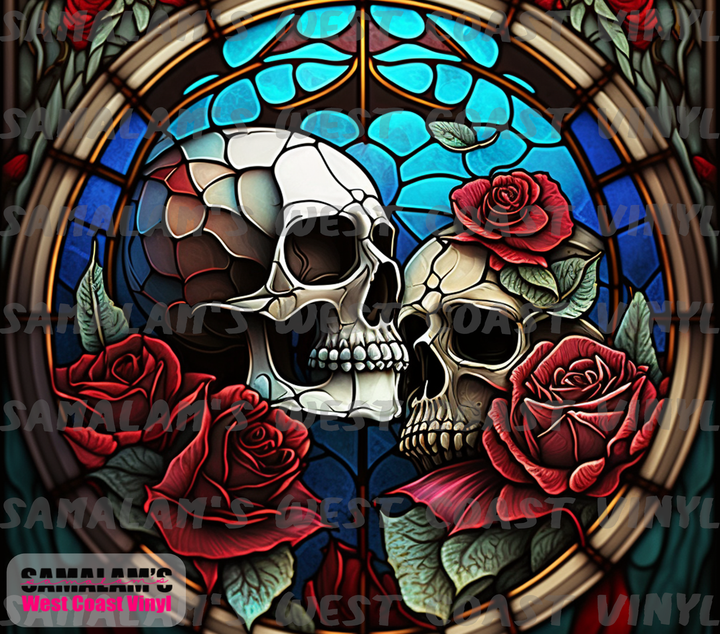 Skull - 25 - Stained Glass - Roses - Tumbler Wrap