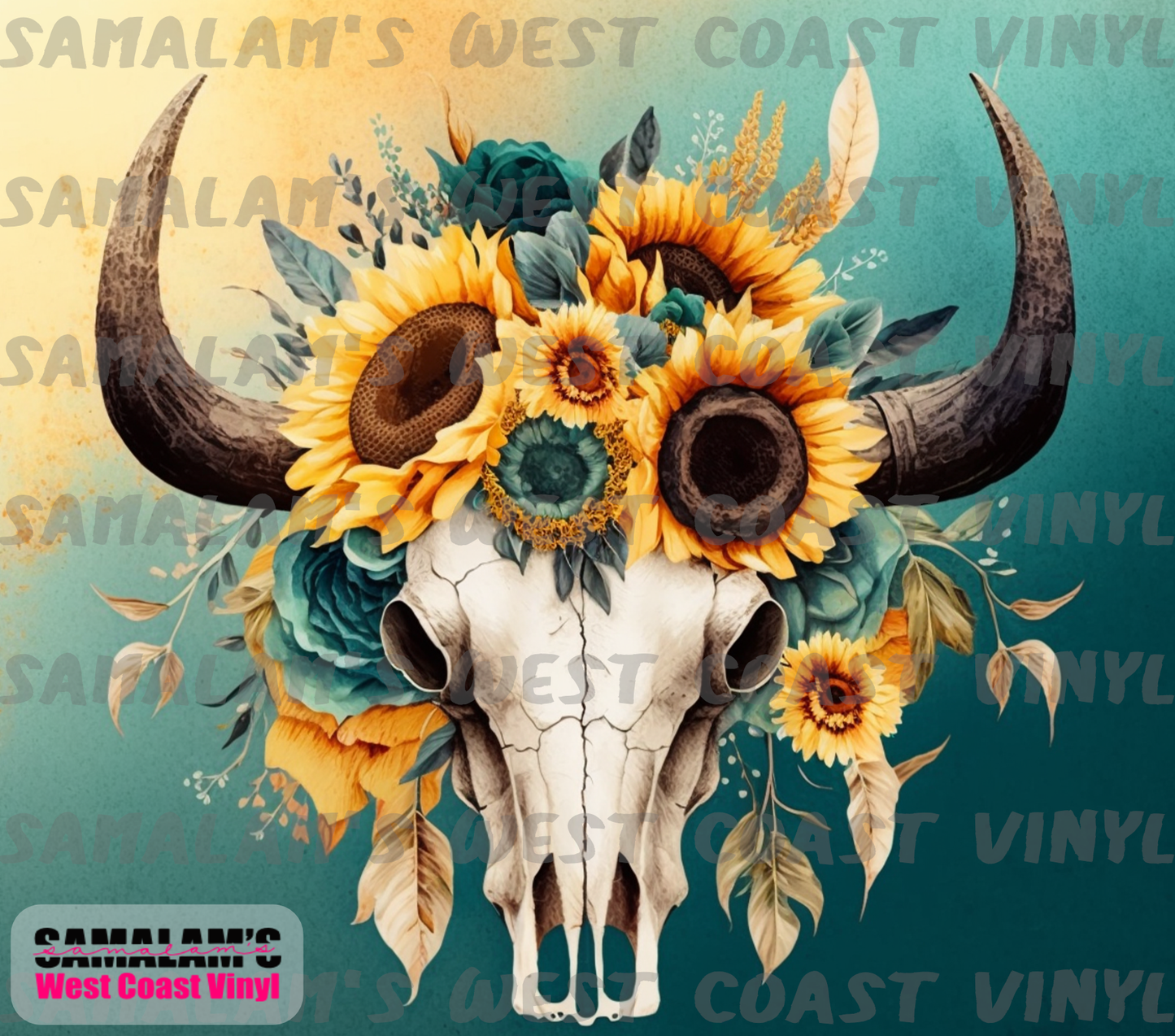 Skull - 26 - Cow Sunflowers - Tumbler Wrap