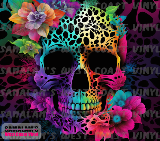 Skull - 35 - Neon Floral - Tumbler Wrap