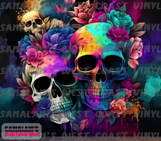 Skull - 4 - Watercolour Floral - Tumbler Wrap