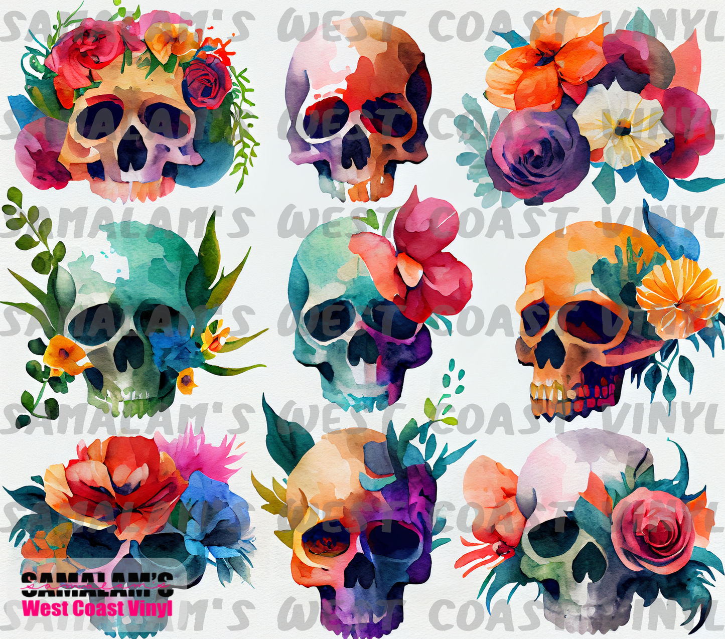 Skull - 40 - Floral - Tumbler Wrap