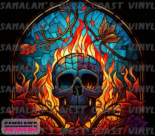 Skull - 44 - Stained Glass - Flames - Tumbler Wrap