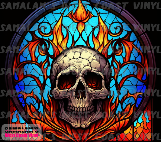 Skull - 46 - Stained Glass - Flames - Tumbler Wrap