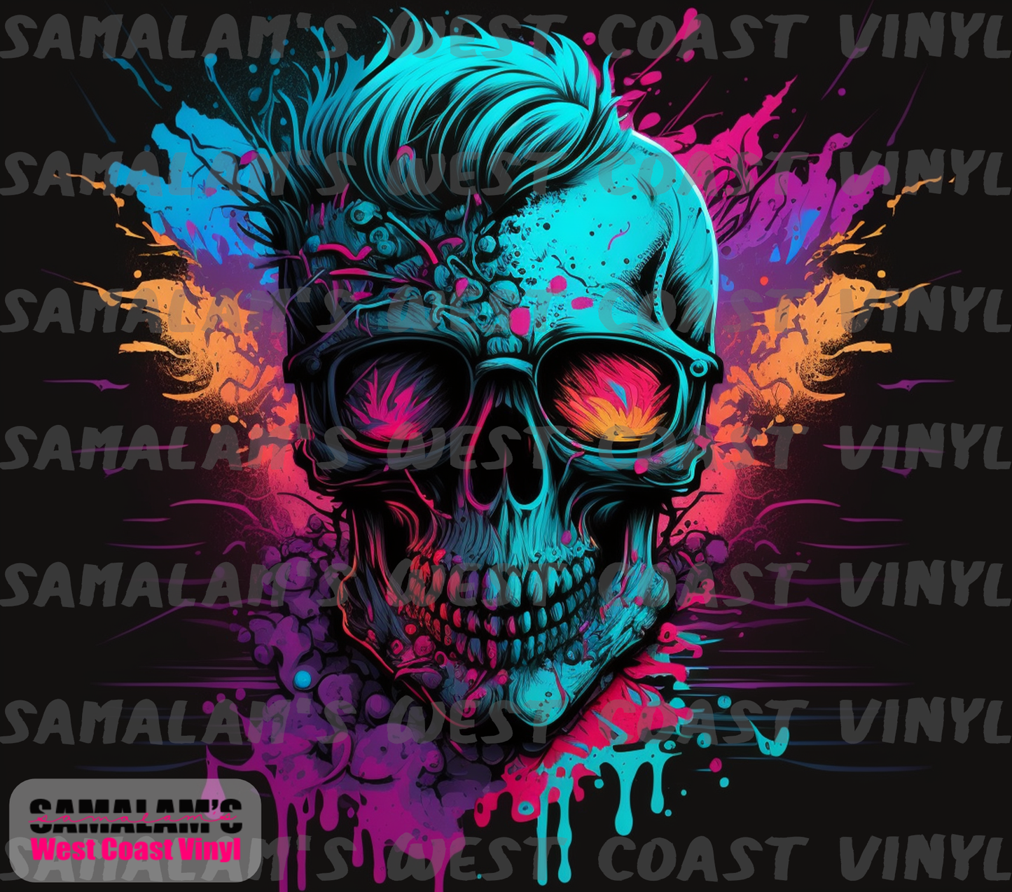 Skull - 52 - Neon Watercolour - Tumbler Wrap