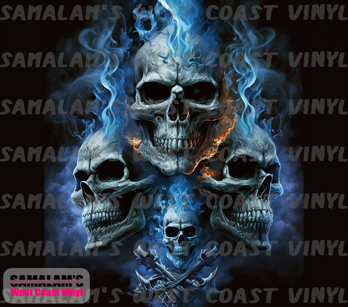 Skull - 6 - Blue Flames - Tumbler Wrap