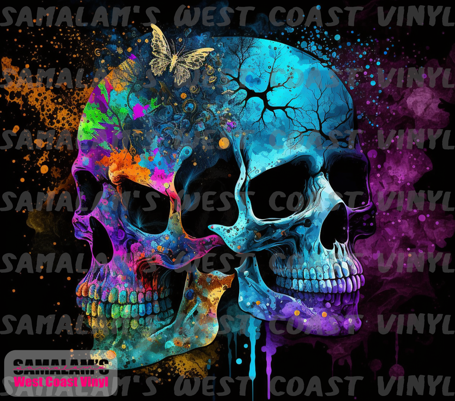 Skull - 7 - Neon Watercolour - Tumbler Wrap