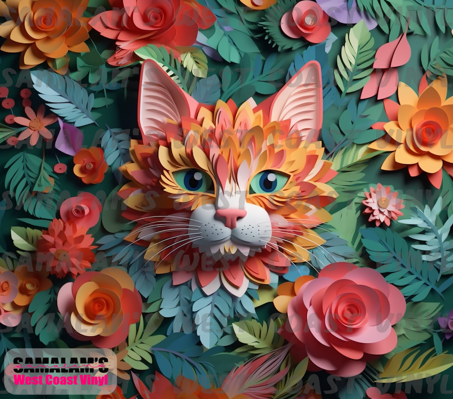 Cat - 3D - Floral -21 - Tumbler Wrap