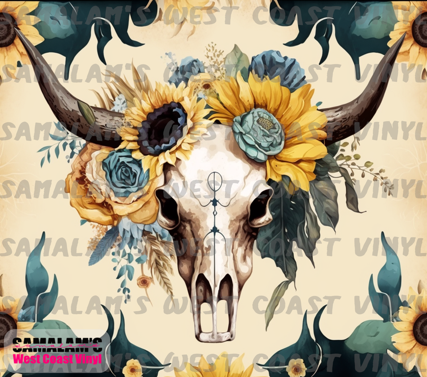 Skull - 27 - Cow Sunflowers - Tumbler Wrap