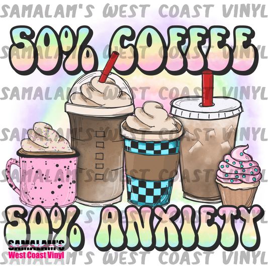 50 coffee 50 anxiety - Clear Cast Decal