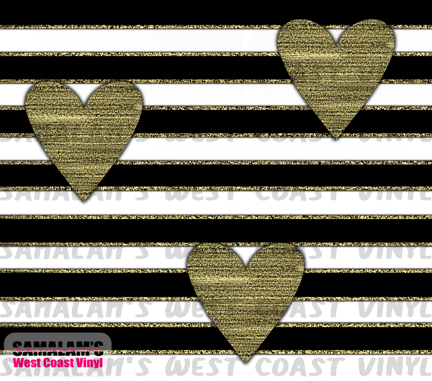 Black Gold Stripes & Hearts - Tumbler Wrap