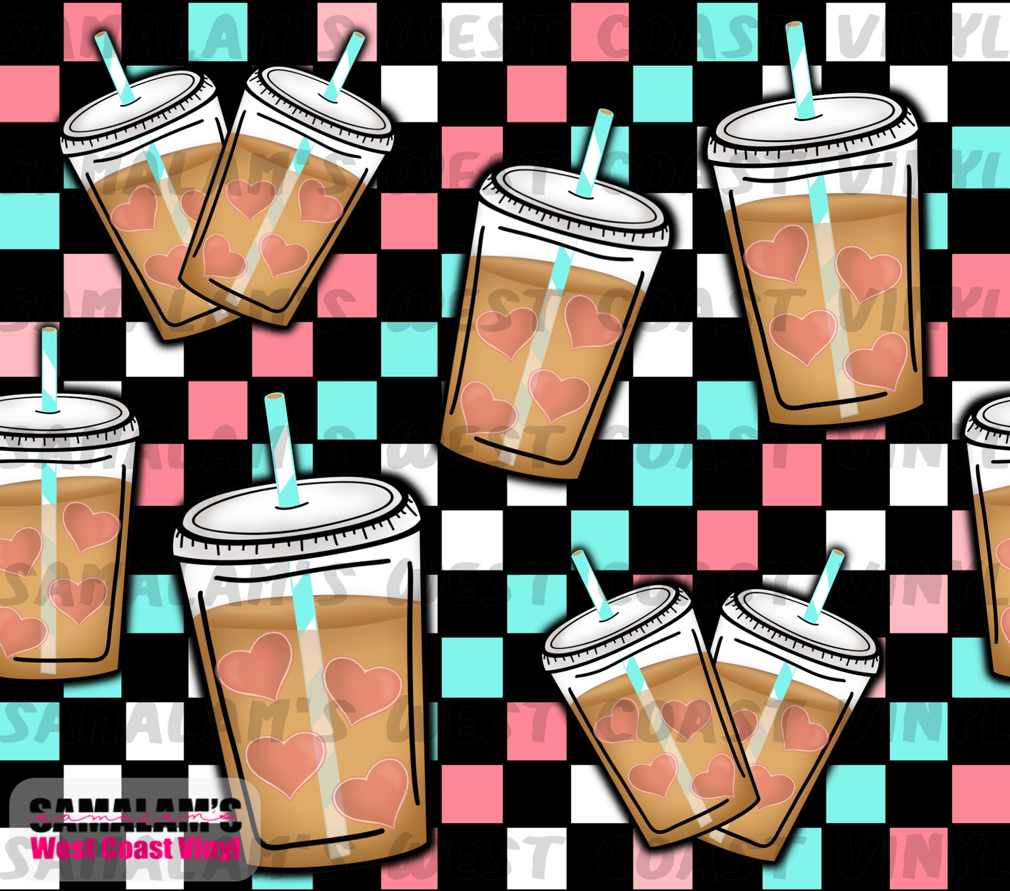 Blue & Pink Checkered Coffees - Tumbler Wrap