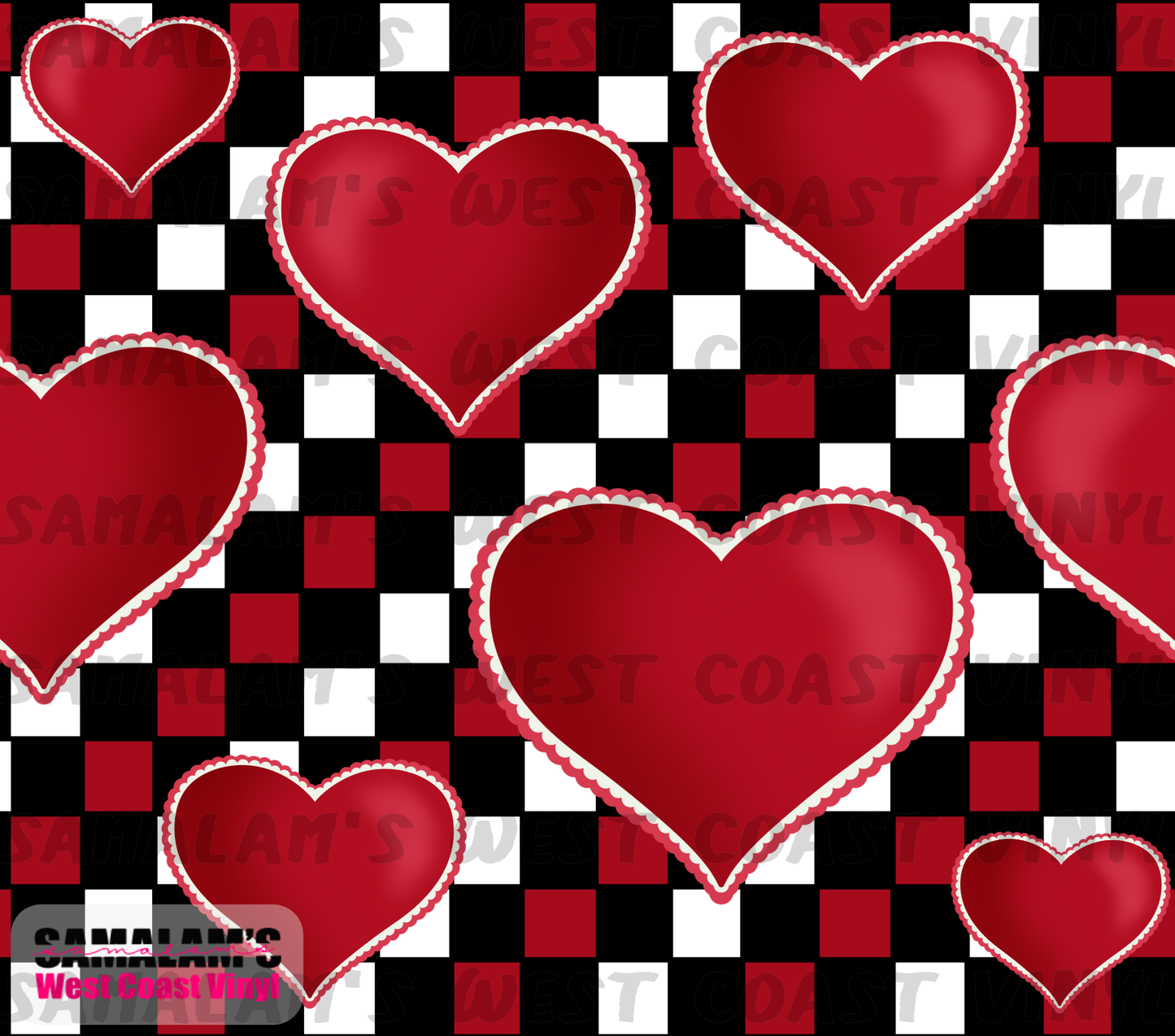 Checkered Hearts - Red & White - Tumbler Wrap