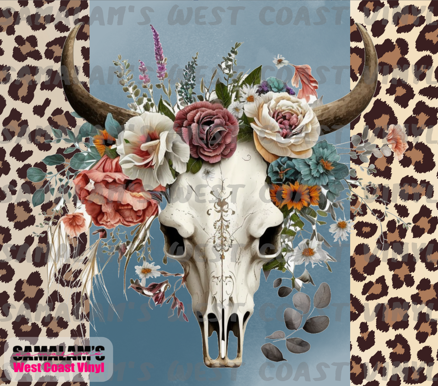 Cow Skull - Floral Leopard - Tumbler Wrap