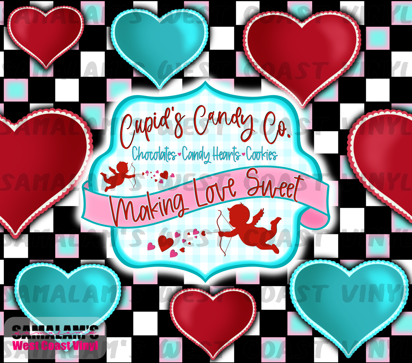 Cupid Candy Co - Checkered Hearts - Tumbler Wrap