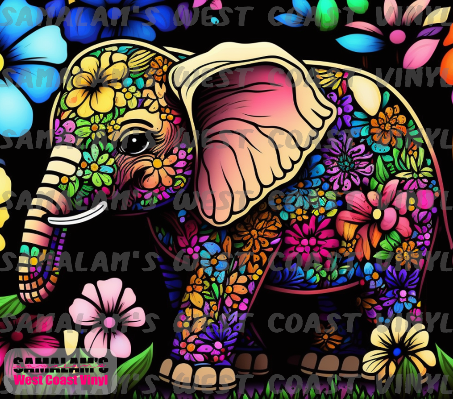 Neon - Elephant - Floral - Tumbler Wrap