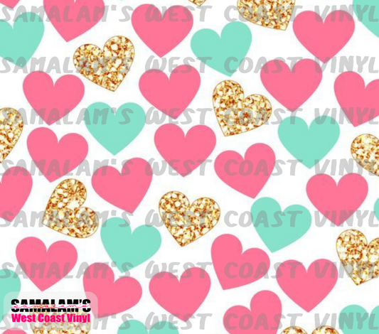 Pink Teal Gold Hearts - Tumbler Wrap
