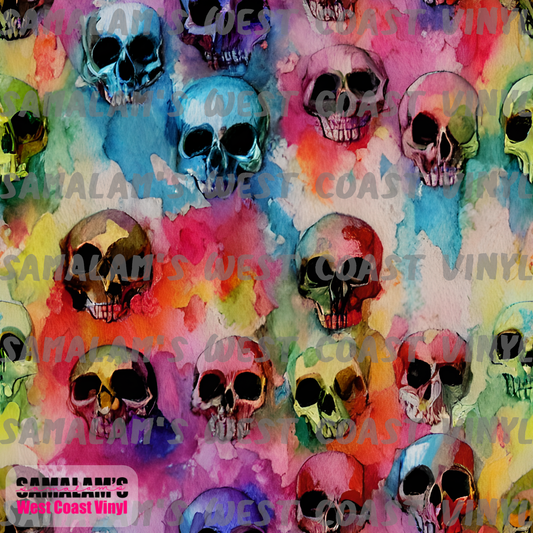 Rainbow Watercolour Skulls (Seamless)