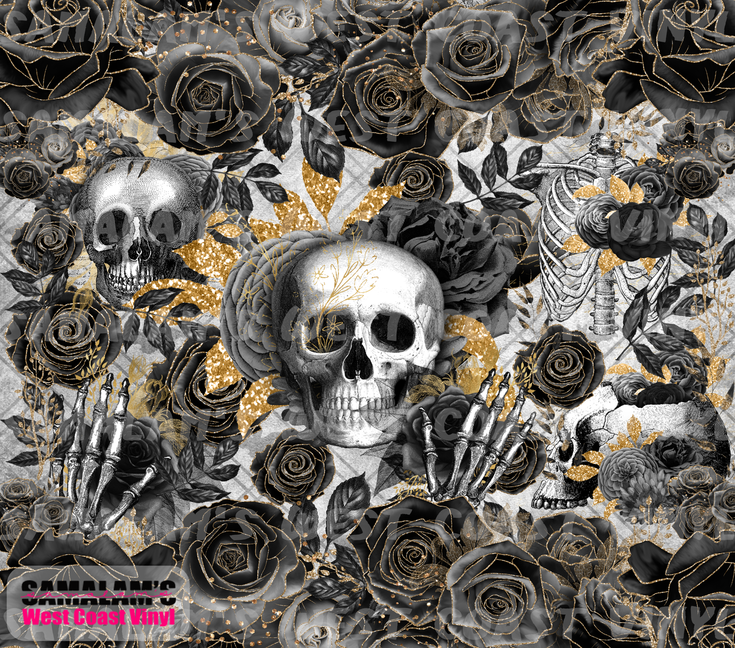 Roses & Skulls (Black) - Tumbler Wrap