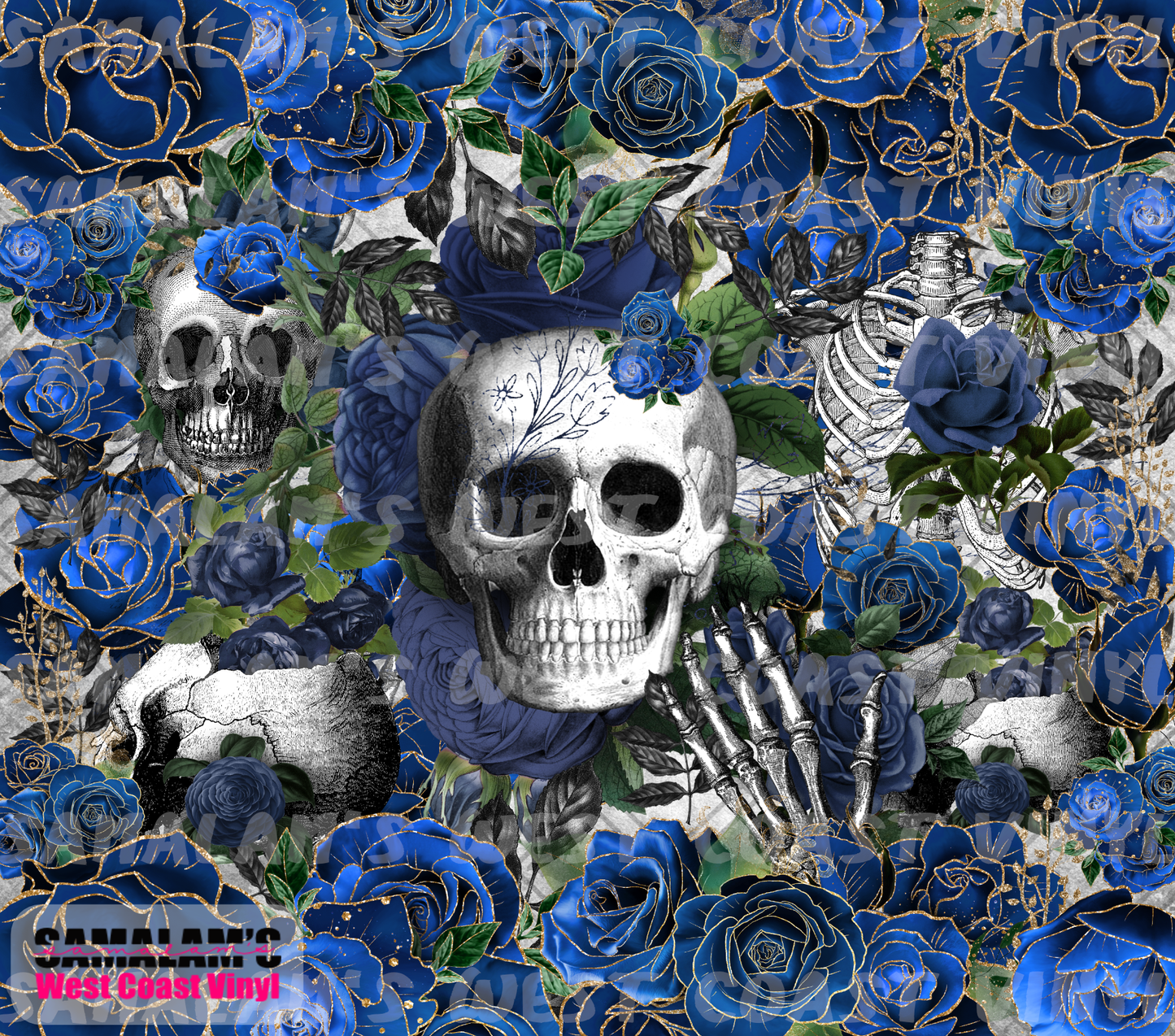 Roses & Skulls (Blue) - Tumbler Wrap