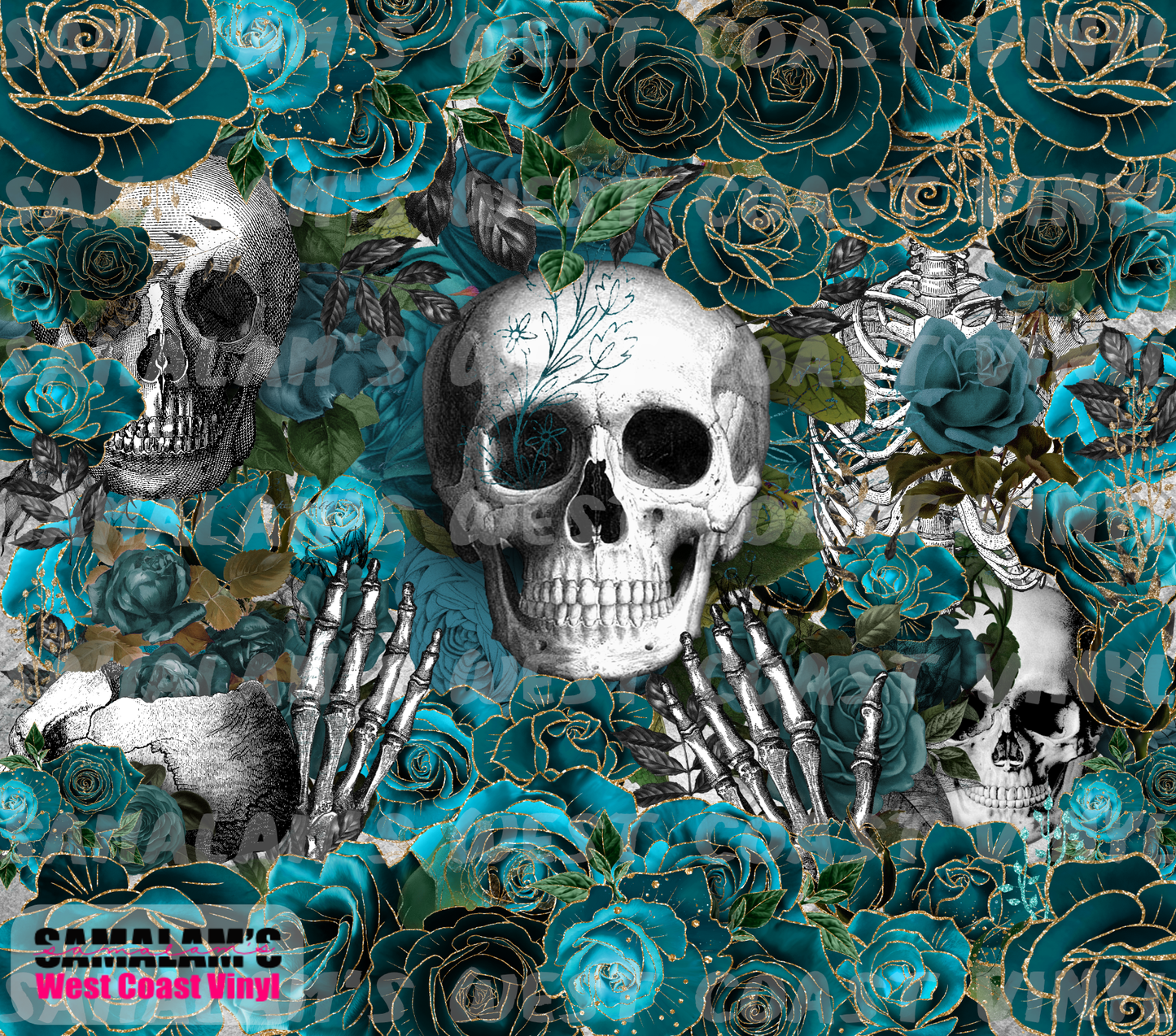 Roses & Skulls (Teal) - Tumbler Wrap