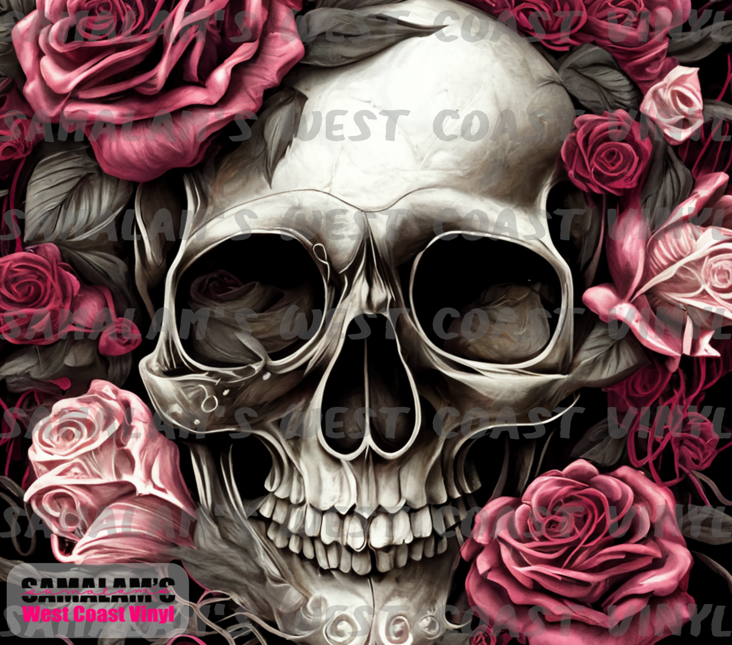 Skulls & Roses - Raspberry 2 - Tumbler Wrap