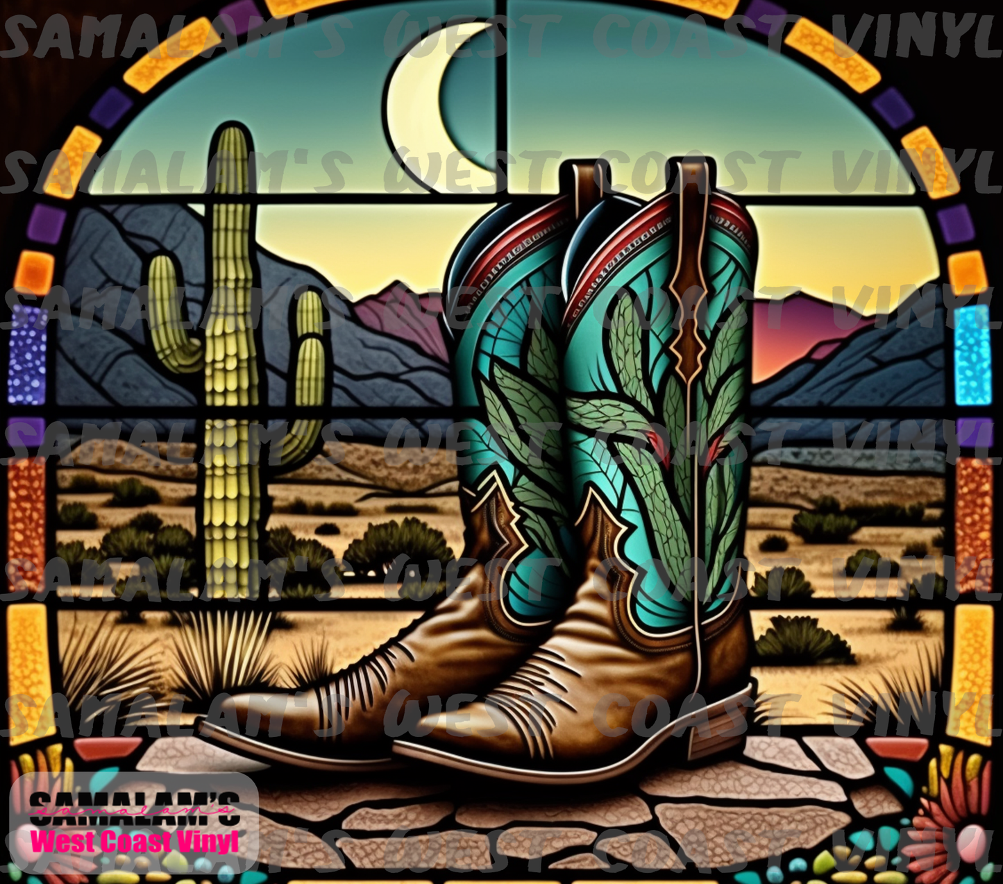 Stained Glass - Cowboy Boots - Tumbler Wrap