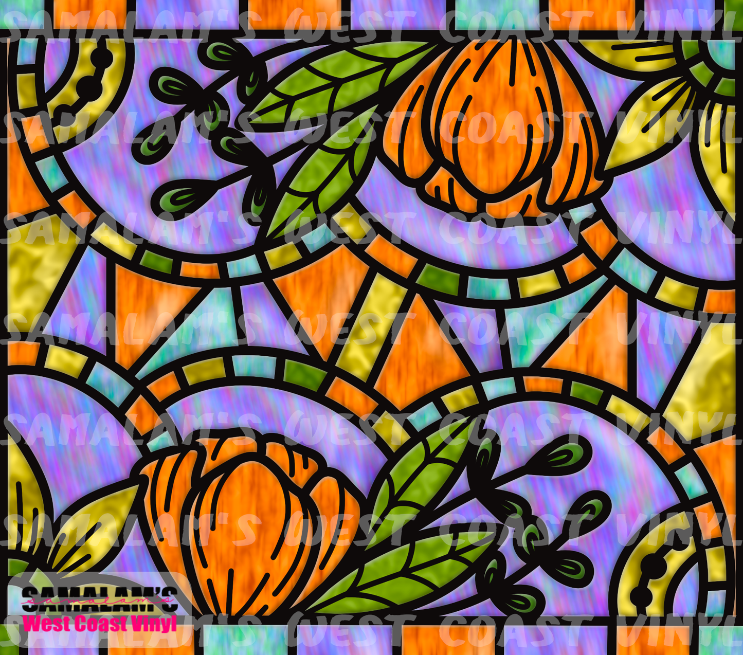 Stained Glass - Storybook Floral (Orange Purple Gold) - Tumbler Wrap