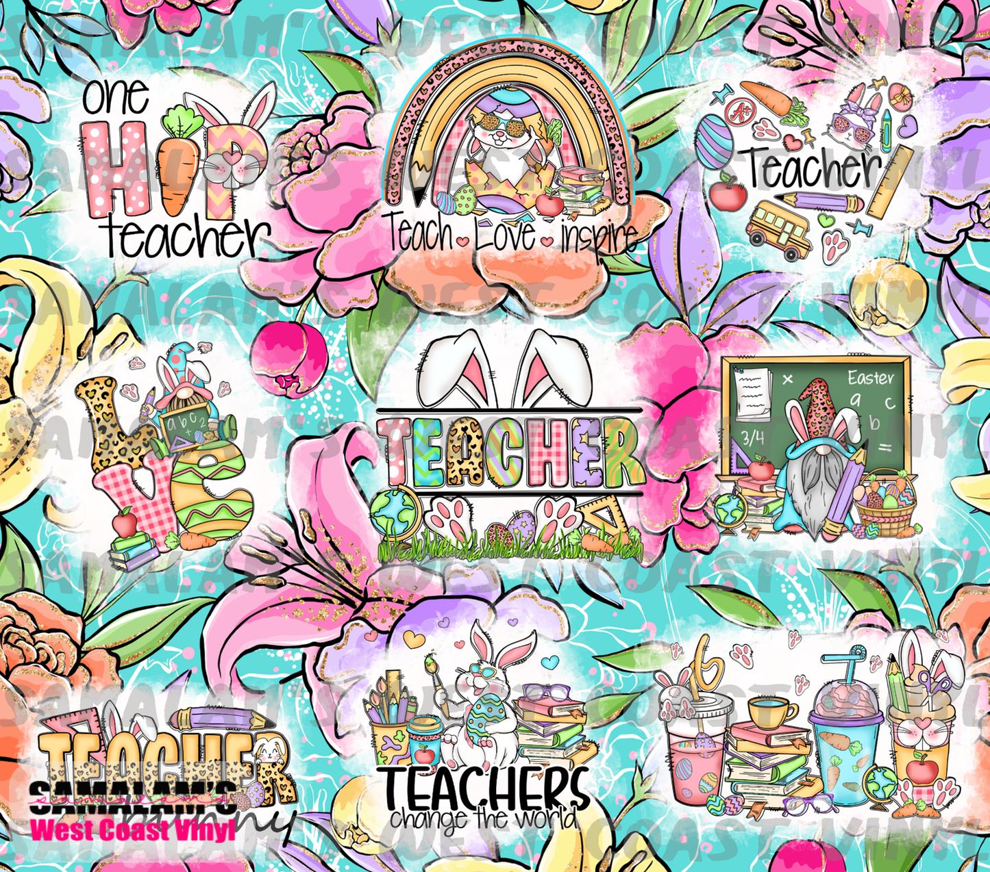 Teacher - Easter - Teal - Tumbler Wrap
