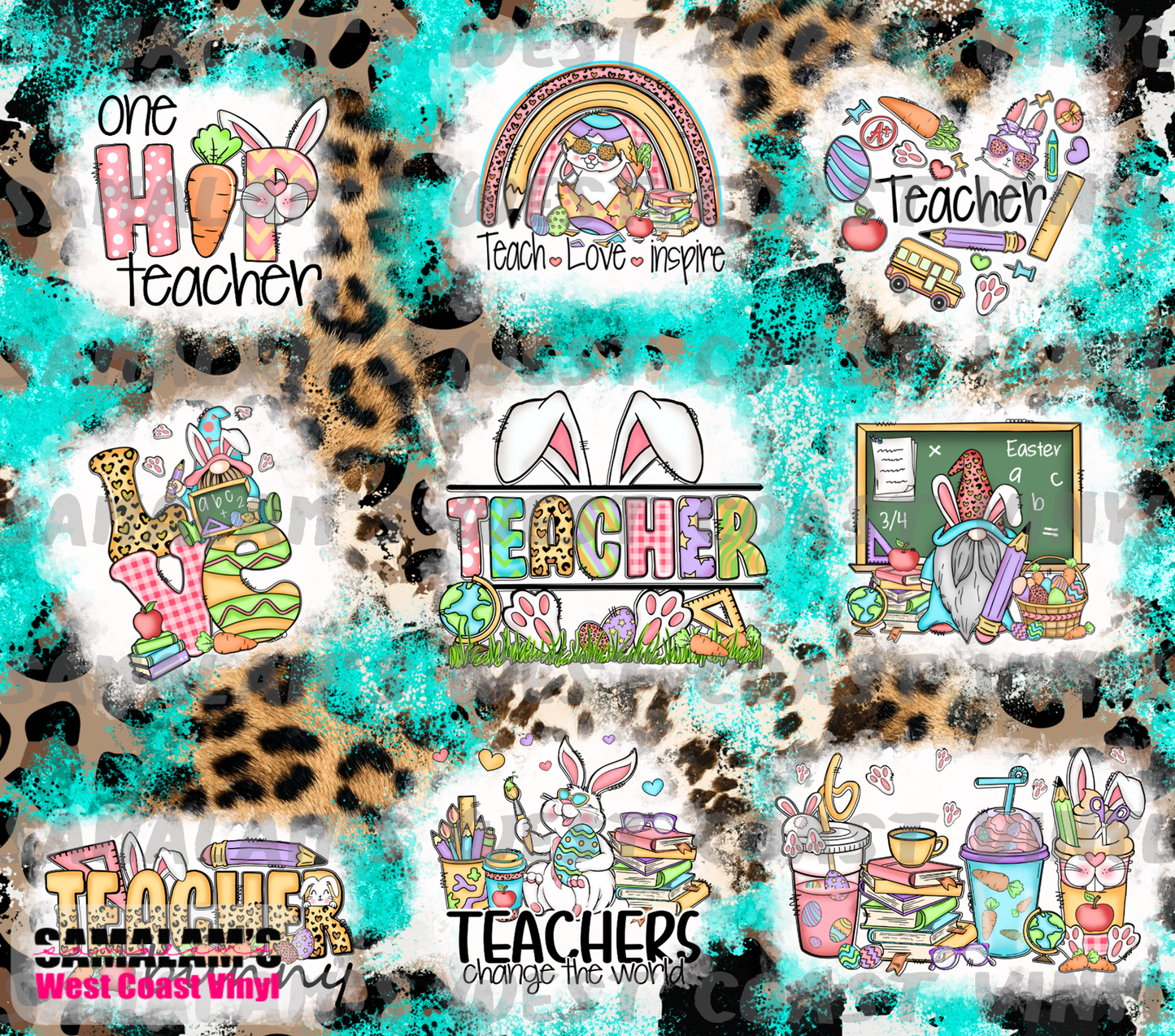 Teacher - Easter - Teal Leopard - Tumbler Wrap