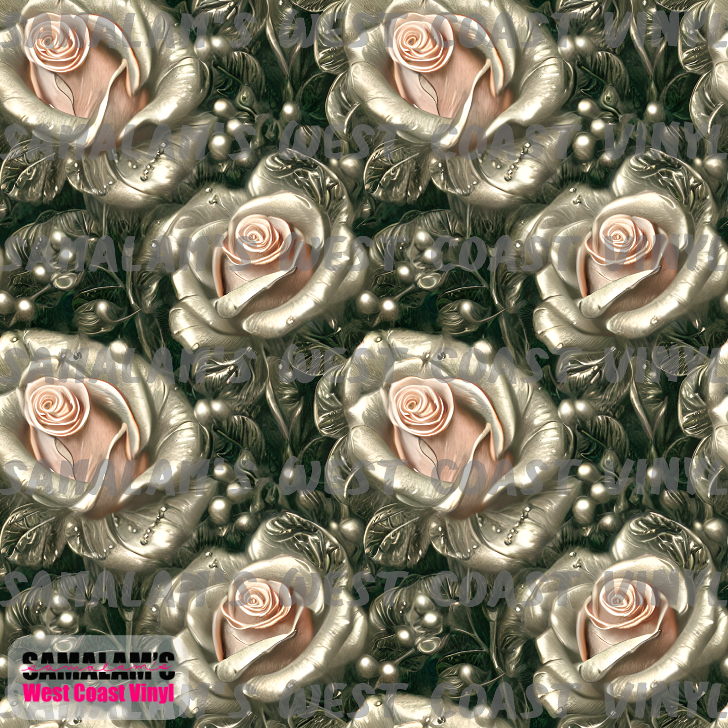 Vintage Silver Metallic Roses (Seamless)