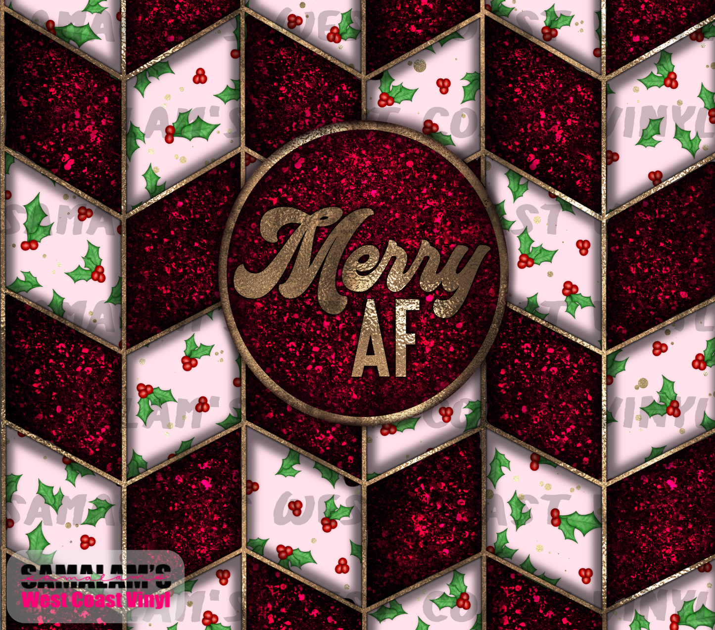 Merry AF Pink Holly Tangram - Tumbler Wrap