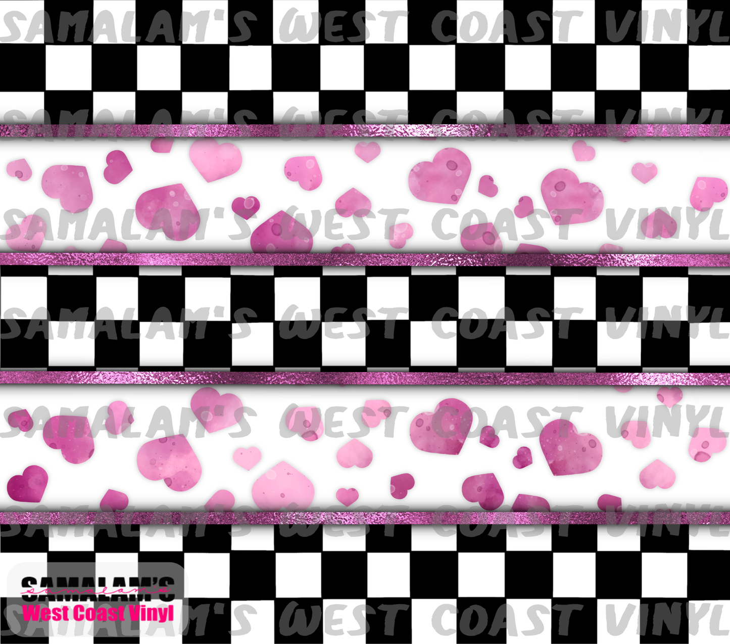 Black Checkered Pink Hearts - Tumbler Wrap
