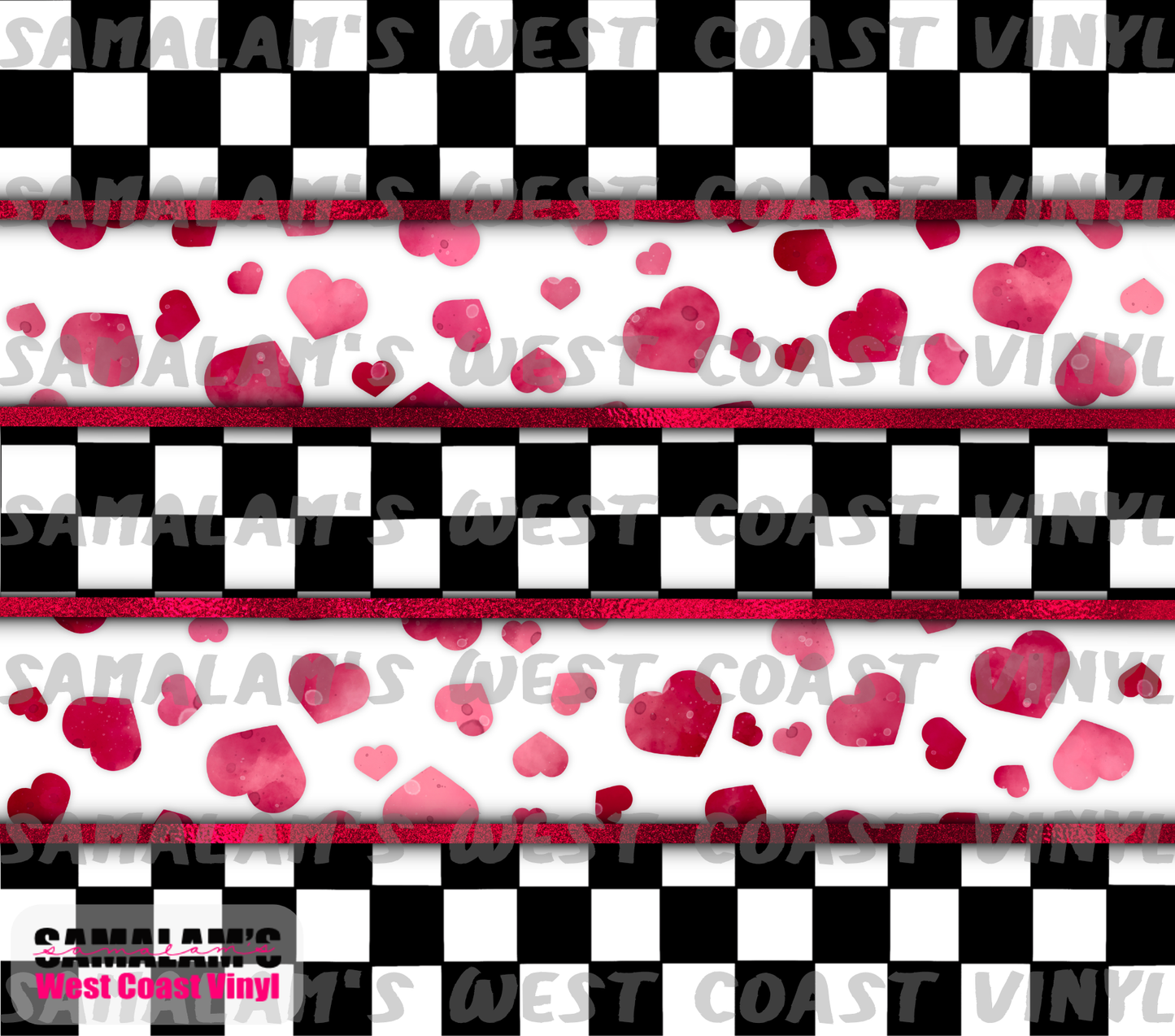 Black Checkered & Red Hearts - Tumbler Wrap