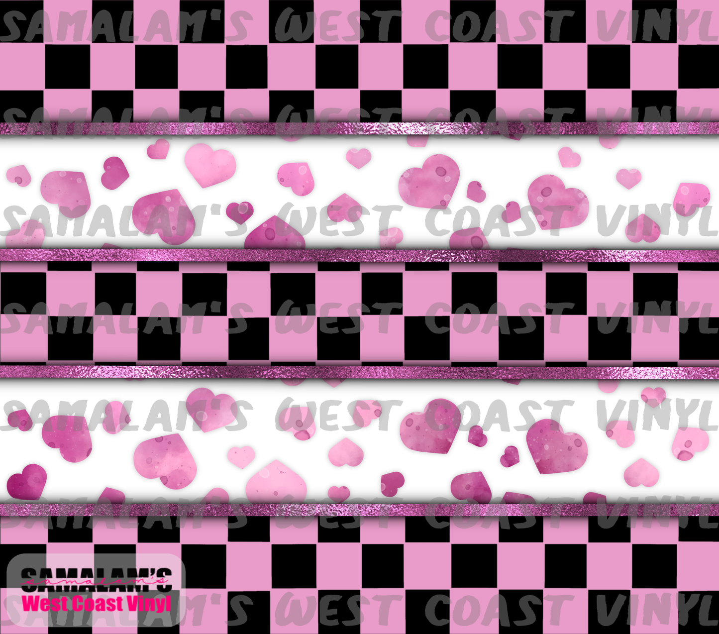 Black & Pink Checkered Pink Hearts - Tumbler Wrap