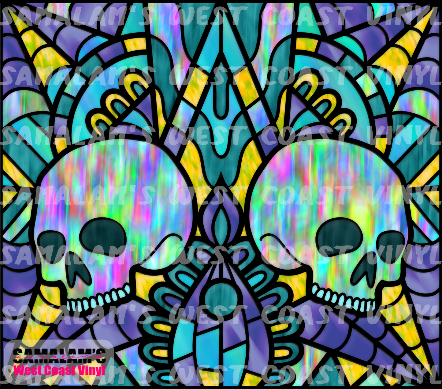 Stained Glass - Skull - Blue Yellow - Tumbler Wrap